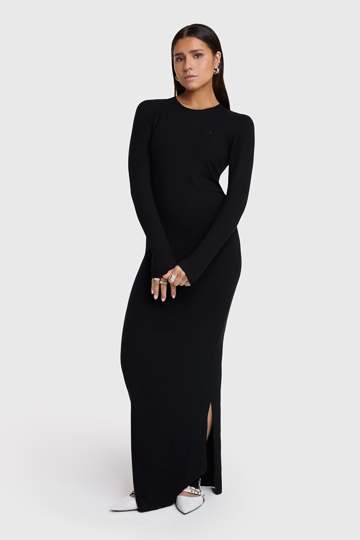 black slit dress long sleeve Sexy Mermaid One Shoulder Long Black Slit Prom Dress with Gloves – jkprom main image 1