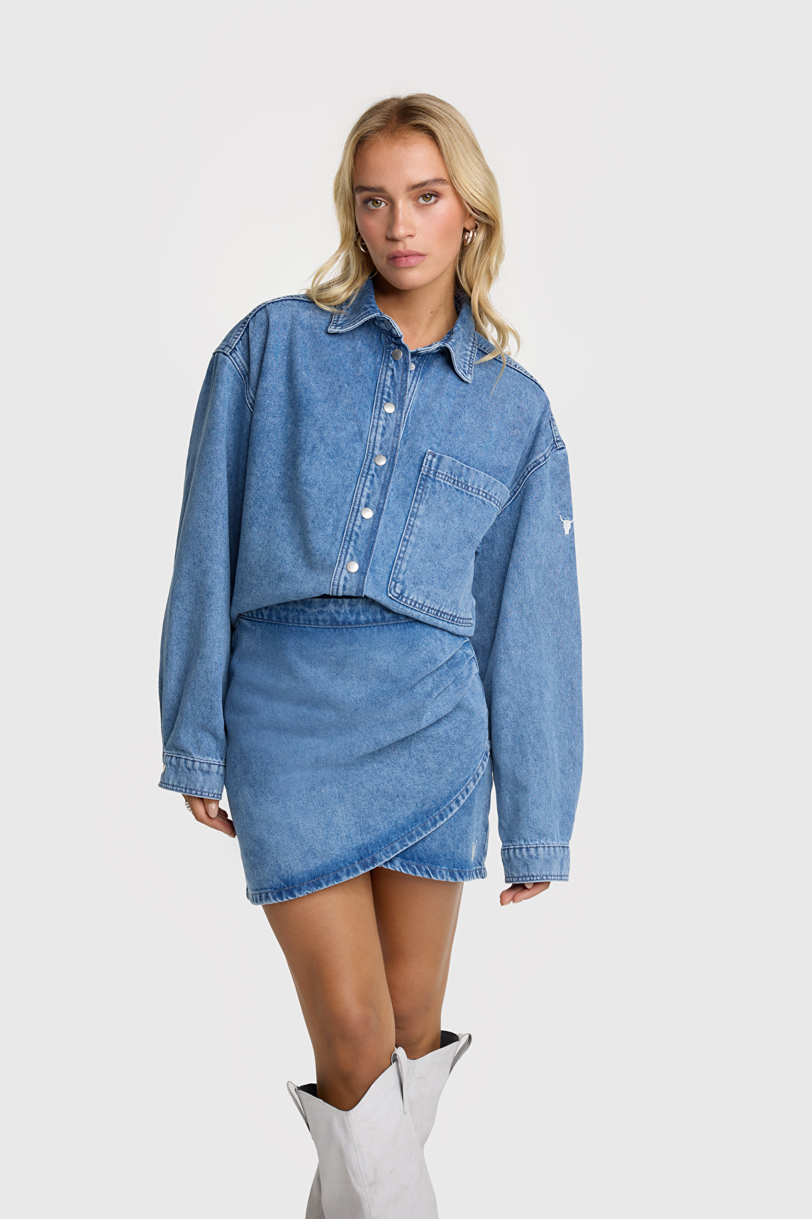 SOFT DENIM FAKE WRAP SKIRT | Alix