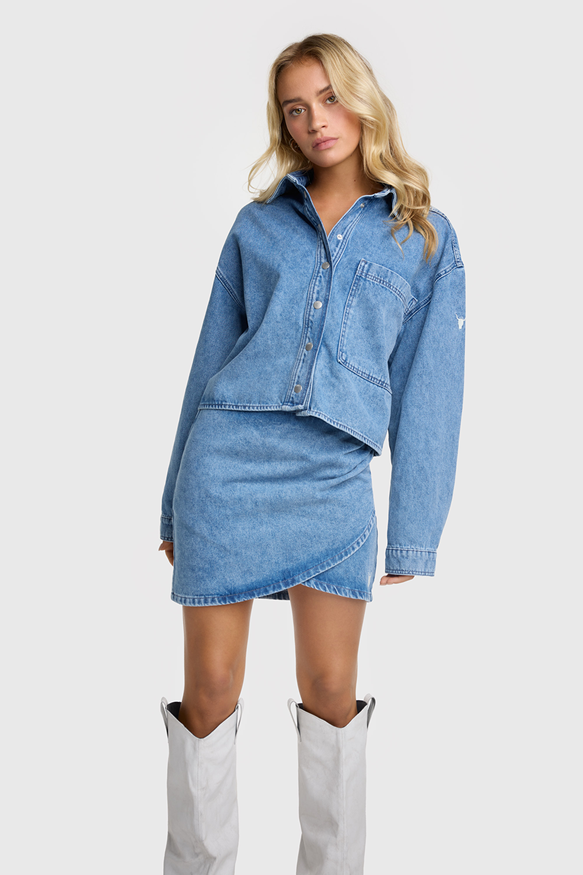 SOFT DENIM FAKE WRAP SKIRT | Alix