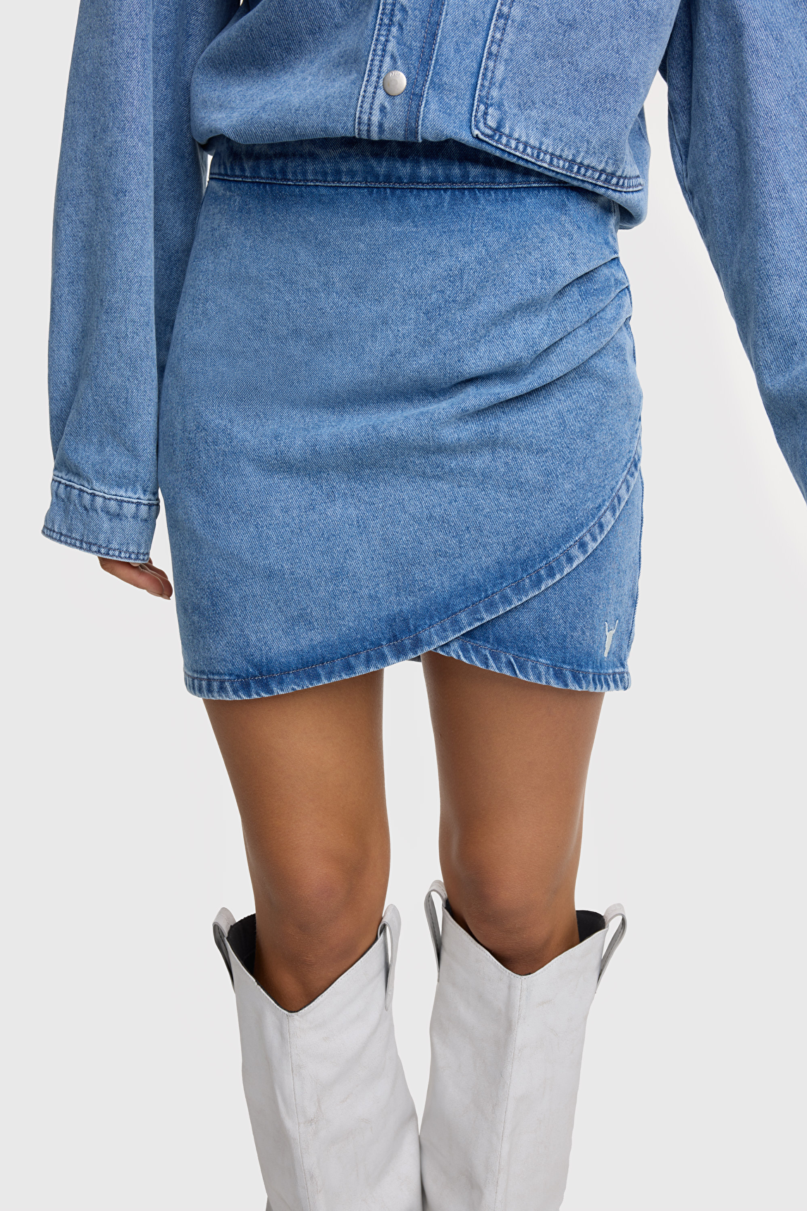 SOFT DENIM FAKE WRAP SKIRT | Alix