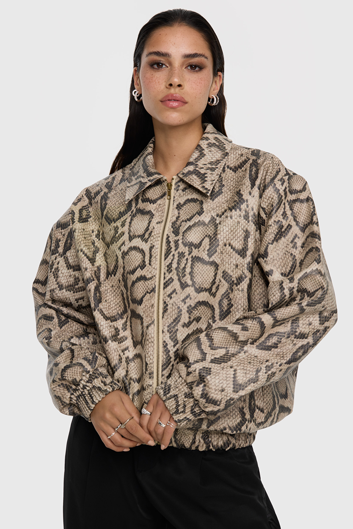 SNAKE FAUX LEATHER BOMBER JACKET | Alix