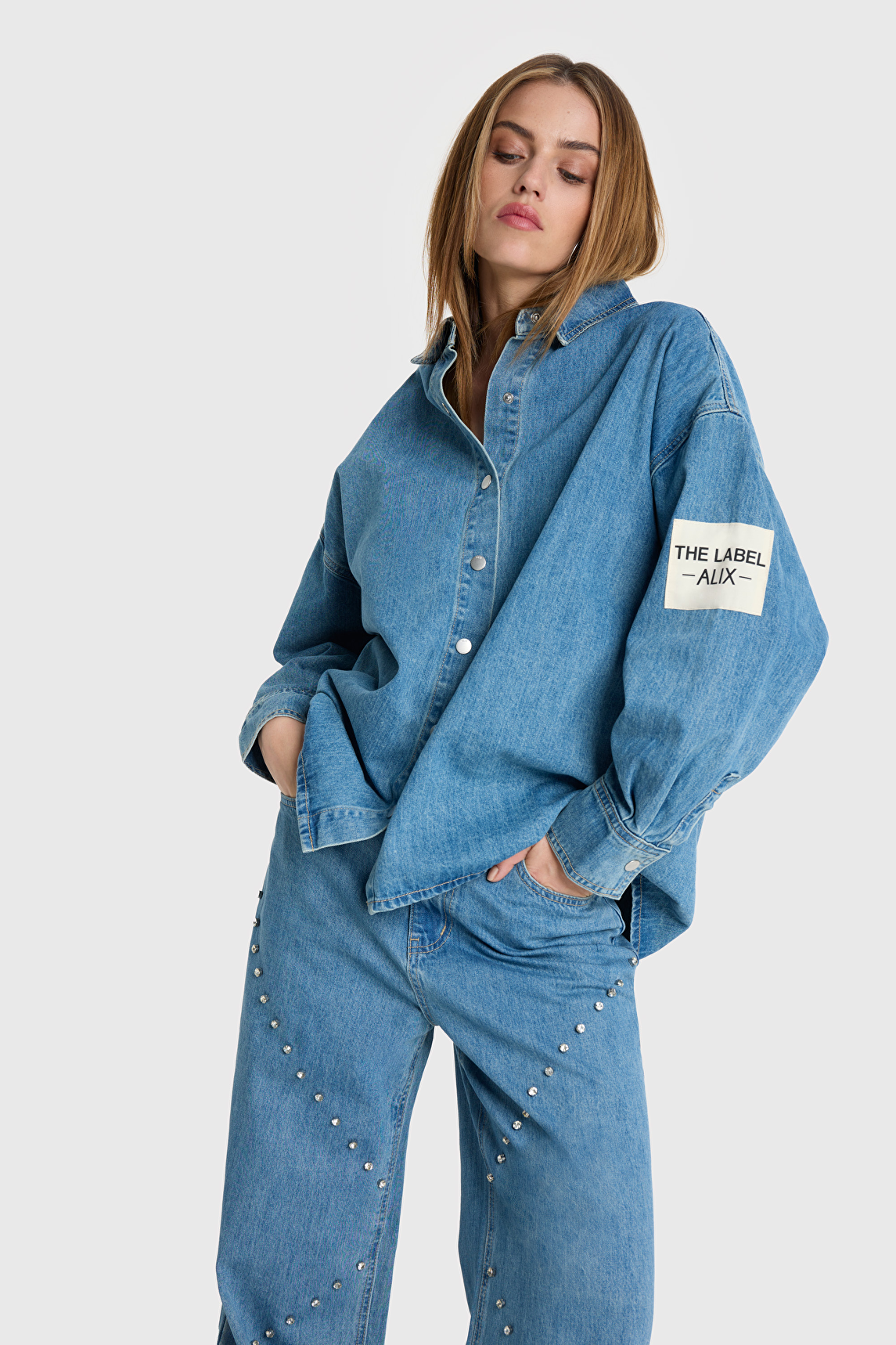 EMBELLISHED DENIM BLOUSE | Alix