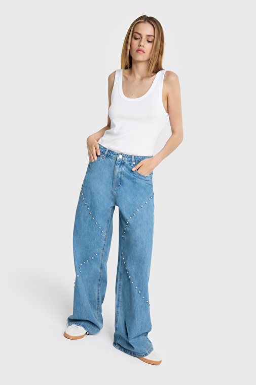 EMBELLISHED DENIM PANTS | Alix