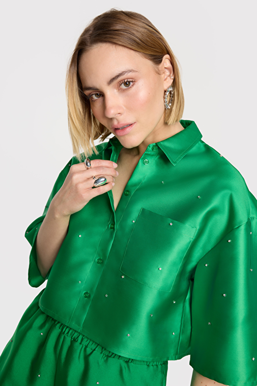EMBELLISHED SATIN BLOUSE