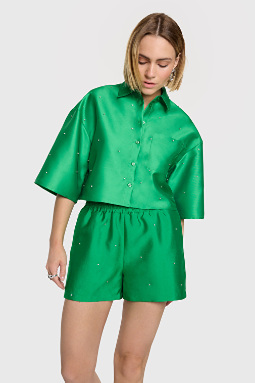 EMBELLISHED SATIN SHORTS