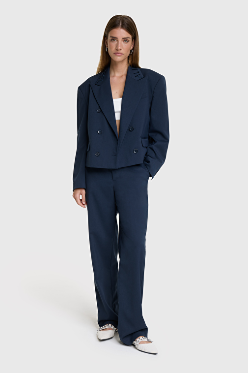 ★E.B.M★ Chin Detail Semi Wide Pants EMP2WPT060 Elisabetta Franchi Woman Pants with Contrast Stitching