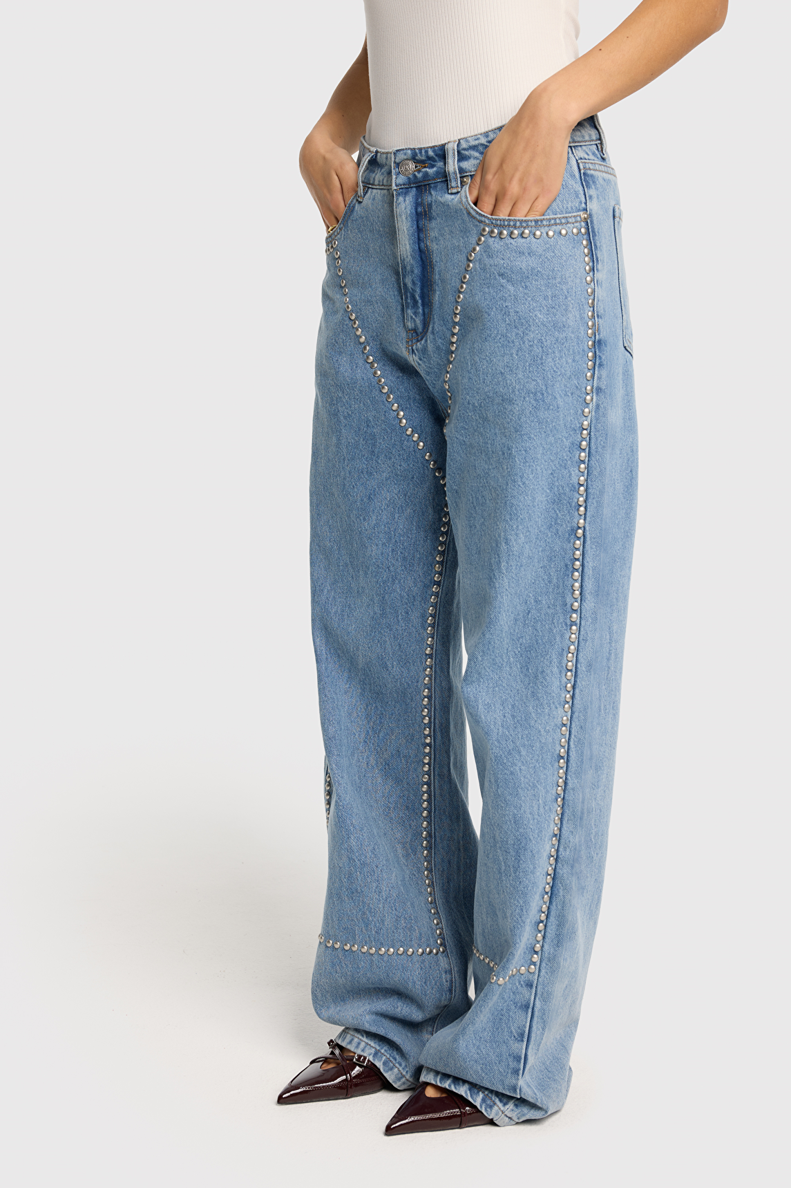 【abeundmor】STUDS STRAIGHT PANTS Cotton Blend Ponte Pant with Slits | EILEEN FISHER