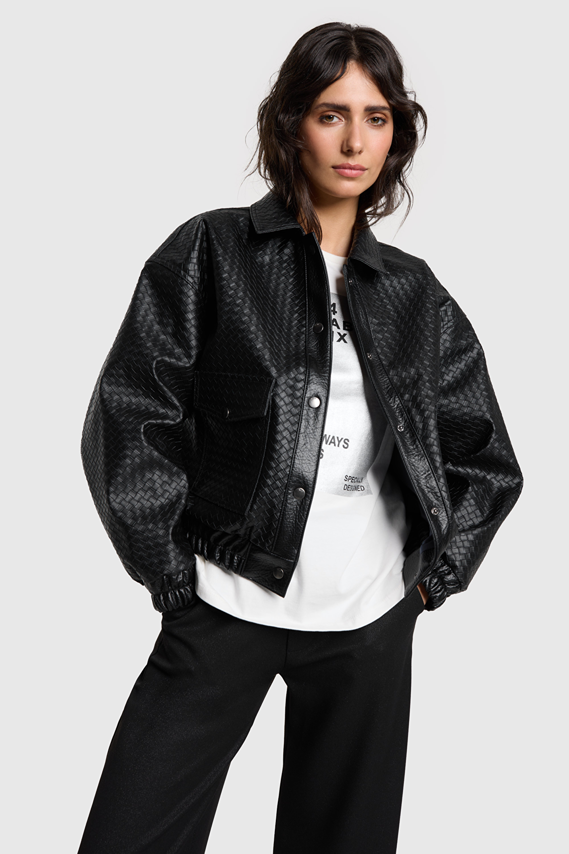 BRAIDED FAUX LEATHER JACKET | Alix